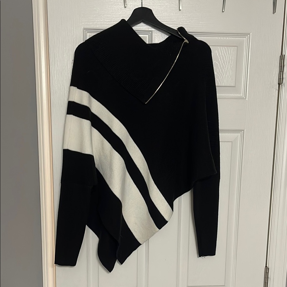 White House Black Market Black and White Striped Poncho Sweater Size M/L